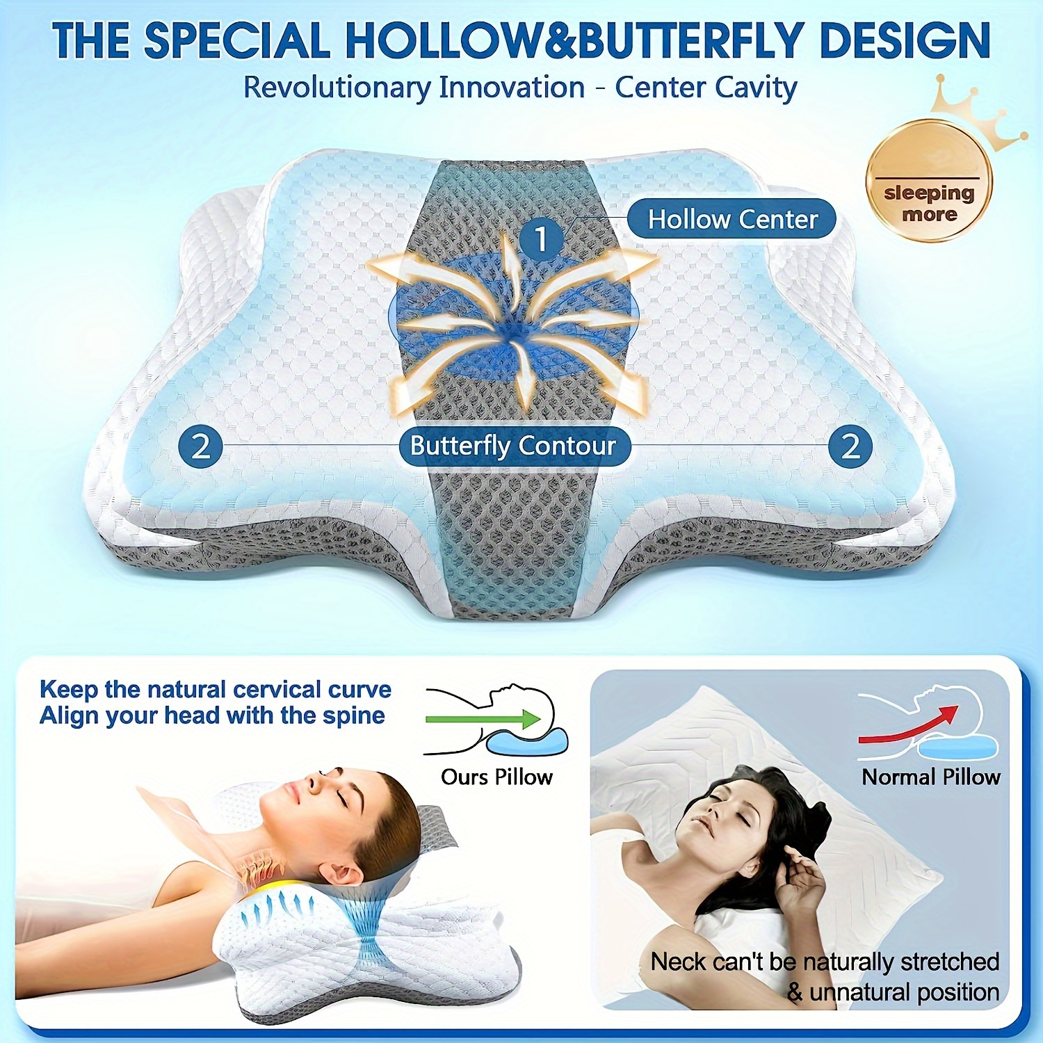 Hollow Design Odorless Memory Foam Pillows with Cooling Case