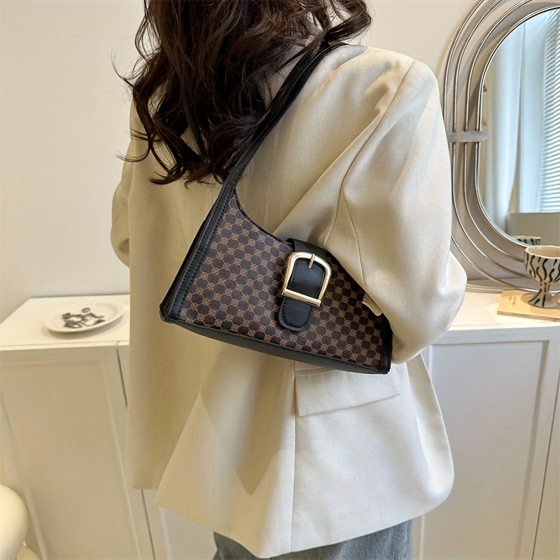 Geometric Pattern Baguette Bag Buckle Decor Fashionable Shoulder