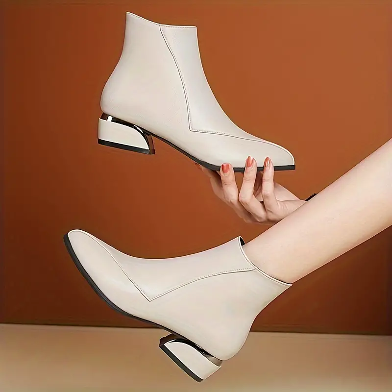 low heeled ankle boots women s chunky pointed toe stitching detalles 2