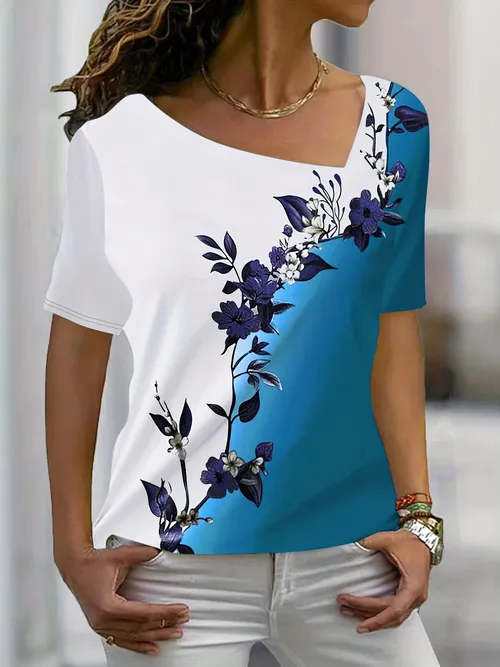 plus size colorblock floral print t shirt - Temu