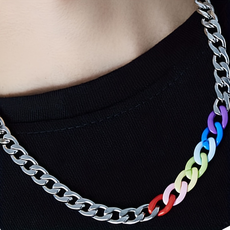 Rainbow Stainless Steel Cuban Chain Chain Hip Hop Stainless Steel Men's Chain  Necklace - Temu
