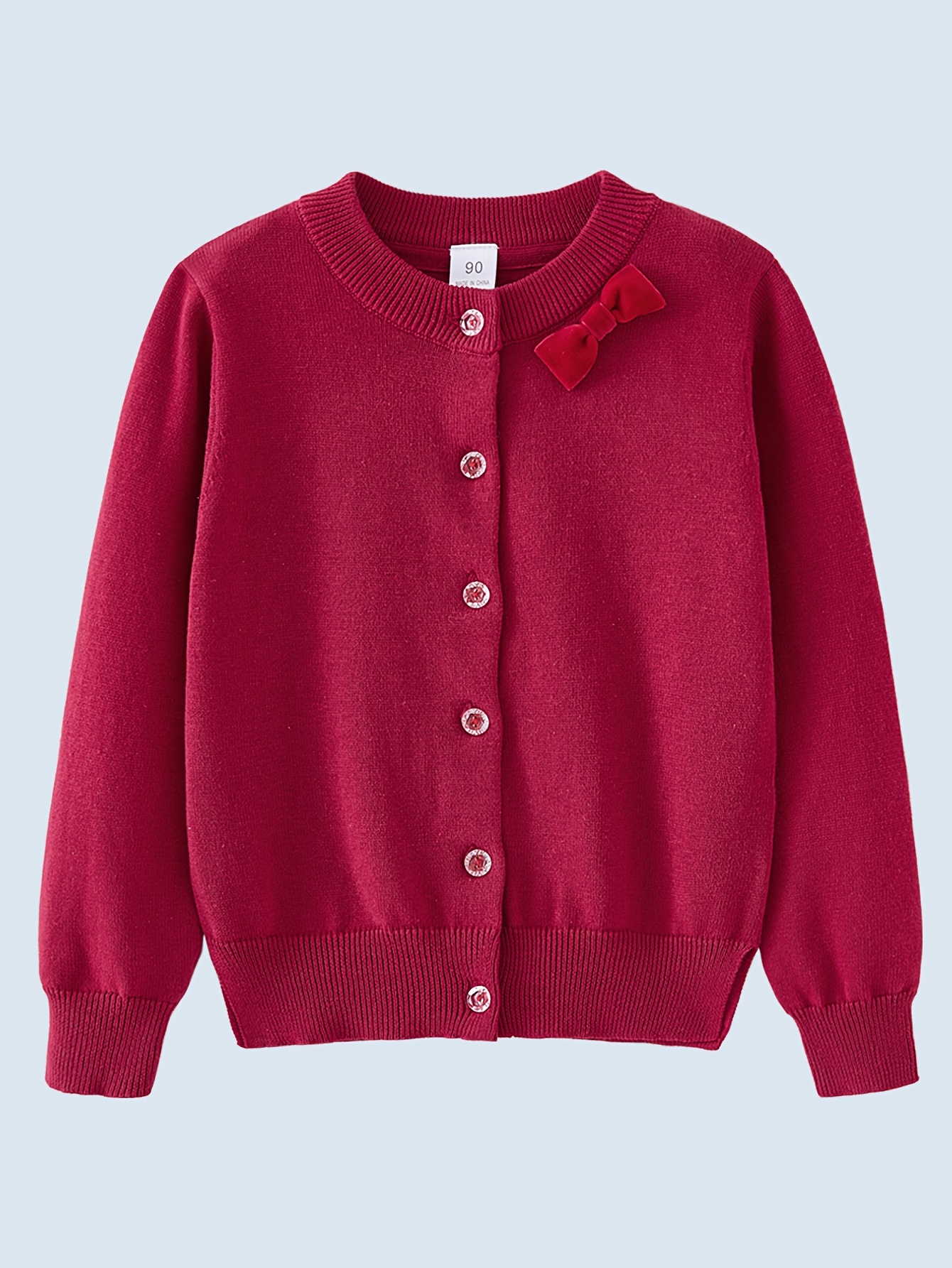 Girls Bowknot Design Solid Button Knit Cardigan Sweater - Temu Canada