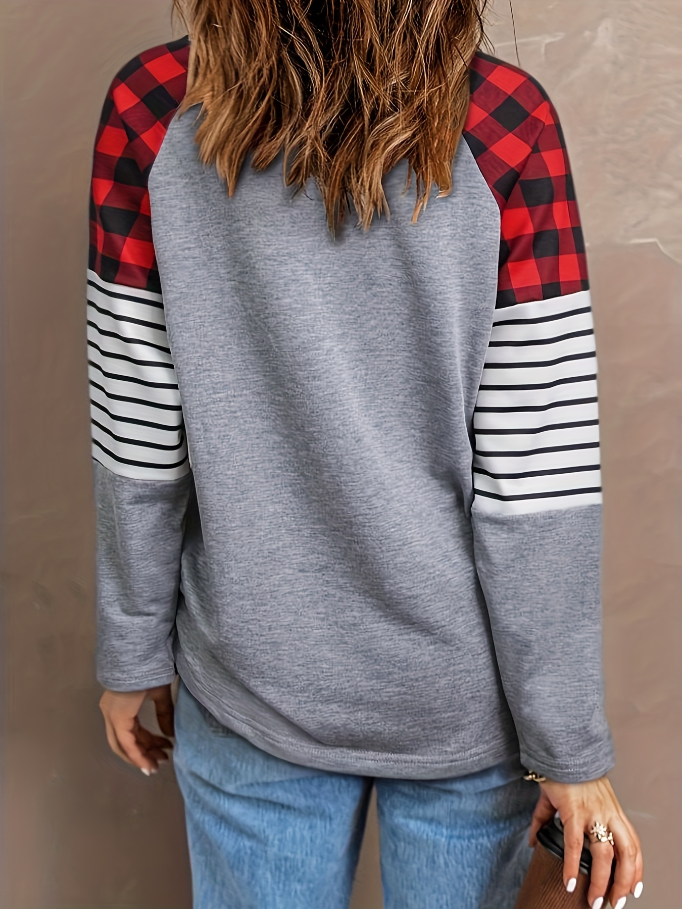 Plaid discount sleeve sweatshirt