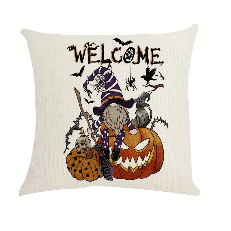 Linen Halloween Decorative Throw Pillow Case Pumpkin Gnome - Temu