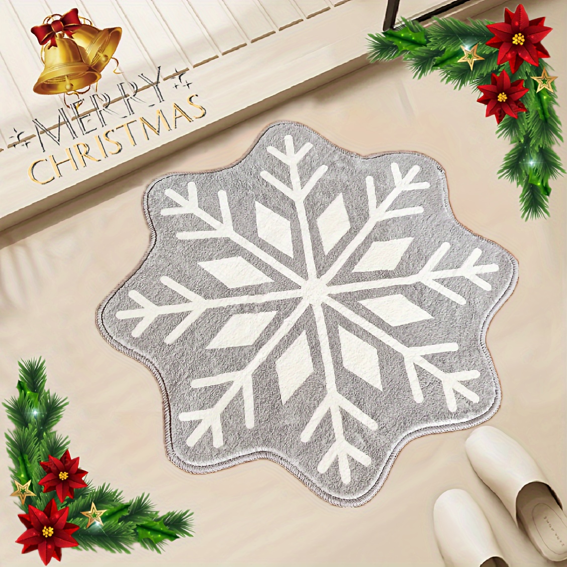 Snowflake Seasonal Winter Christmas Holiday Floor Mat,Non-Skid Christmas  Santa Holiday Welcome Floor Mats for Bathroom Kitchen Home Garden