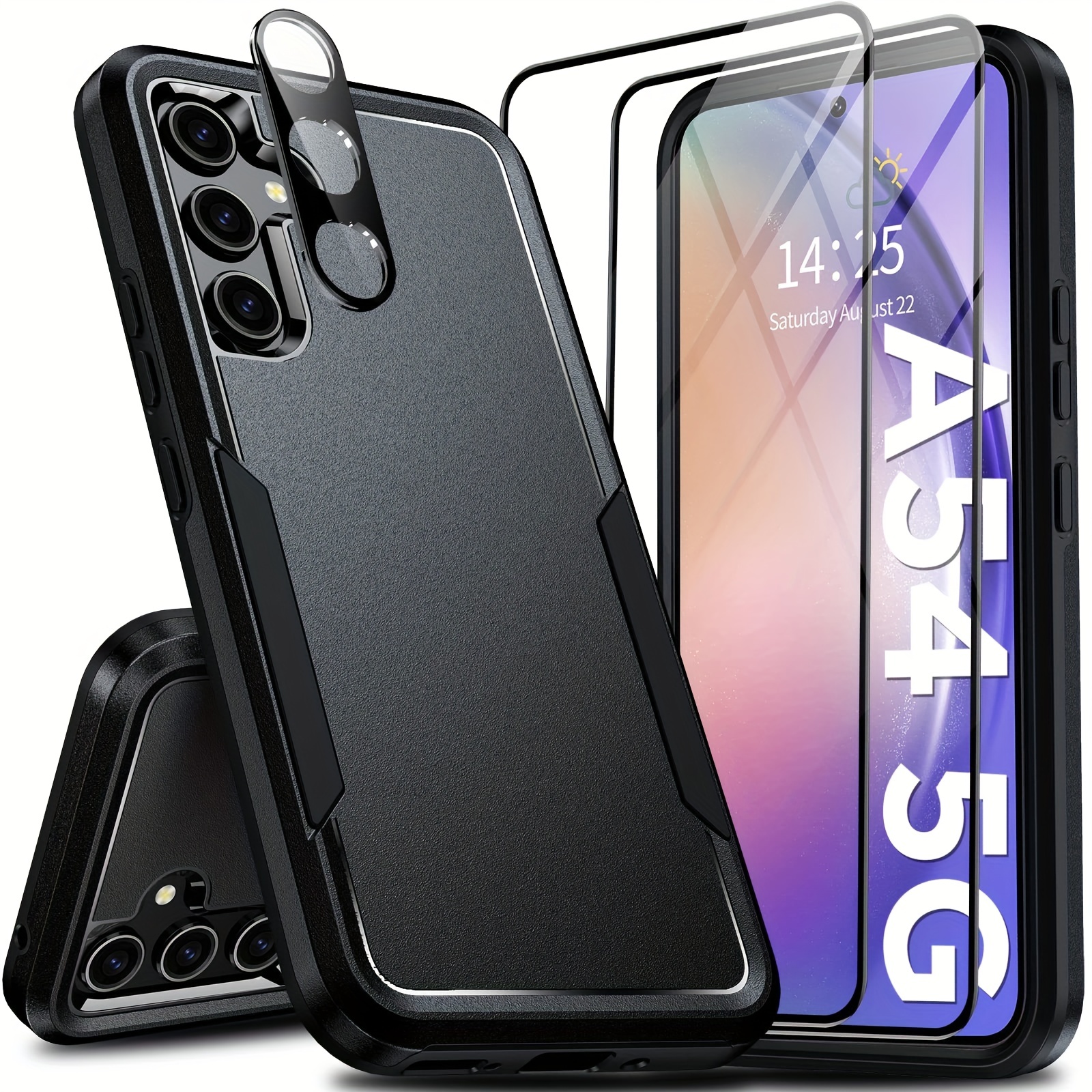 Samsung Galaxy A54 5G Case with 1 Pcs Screen Protector+1 Pcs Camera Lens  Cover,Heavy Duty Shockproof Full Body Protective Phone Cover Built in  Finger