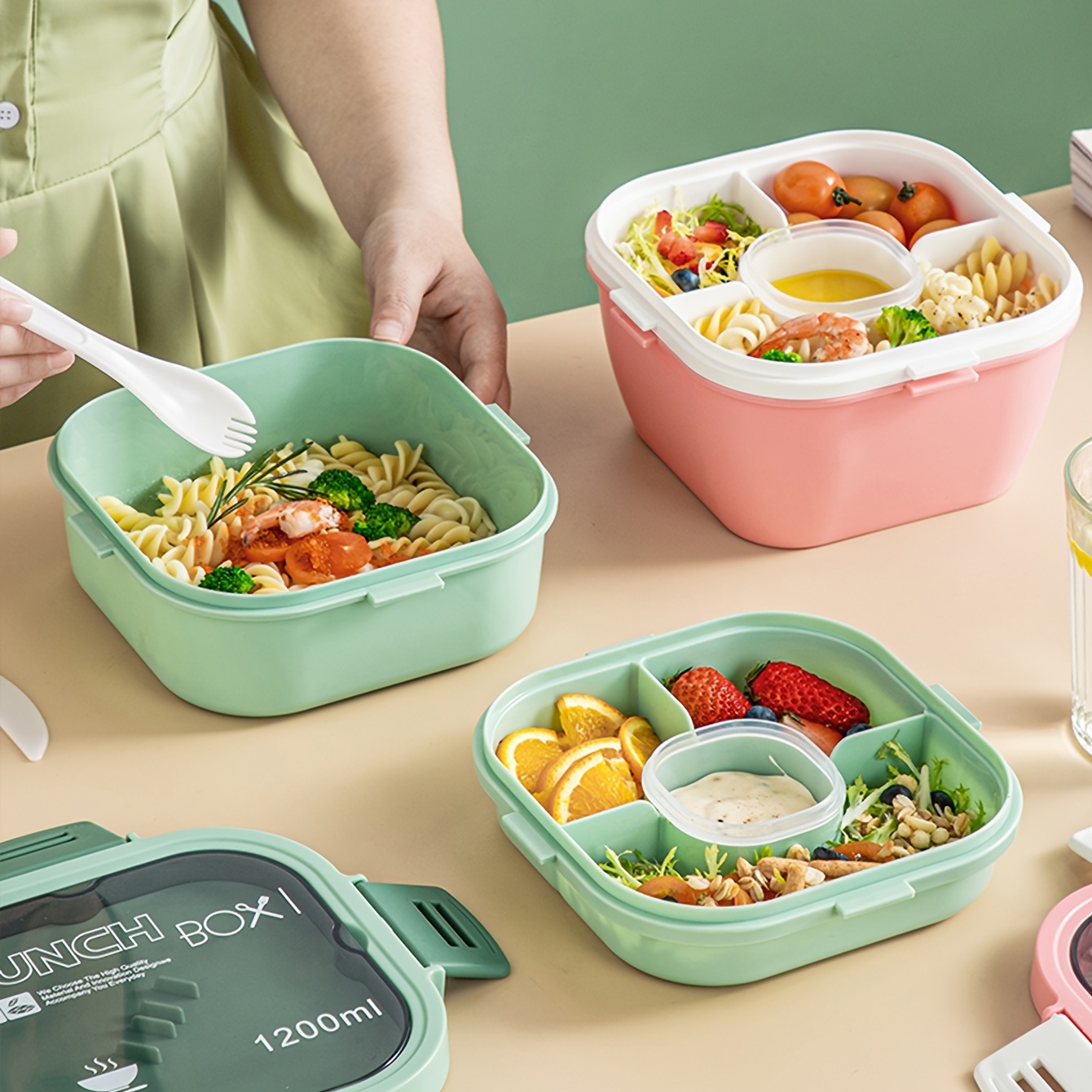 1pc Plastic Lunch Box, Microwaveable Bento Box Salad Fruit Food