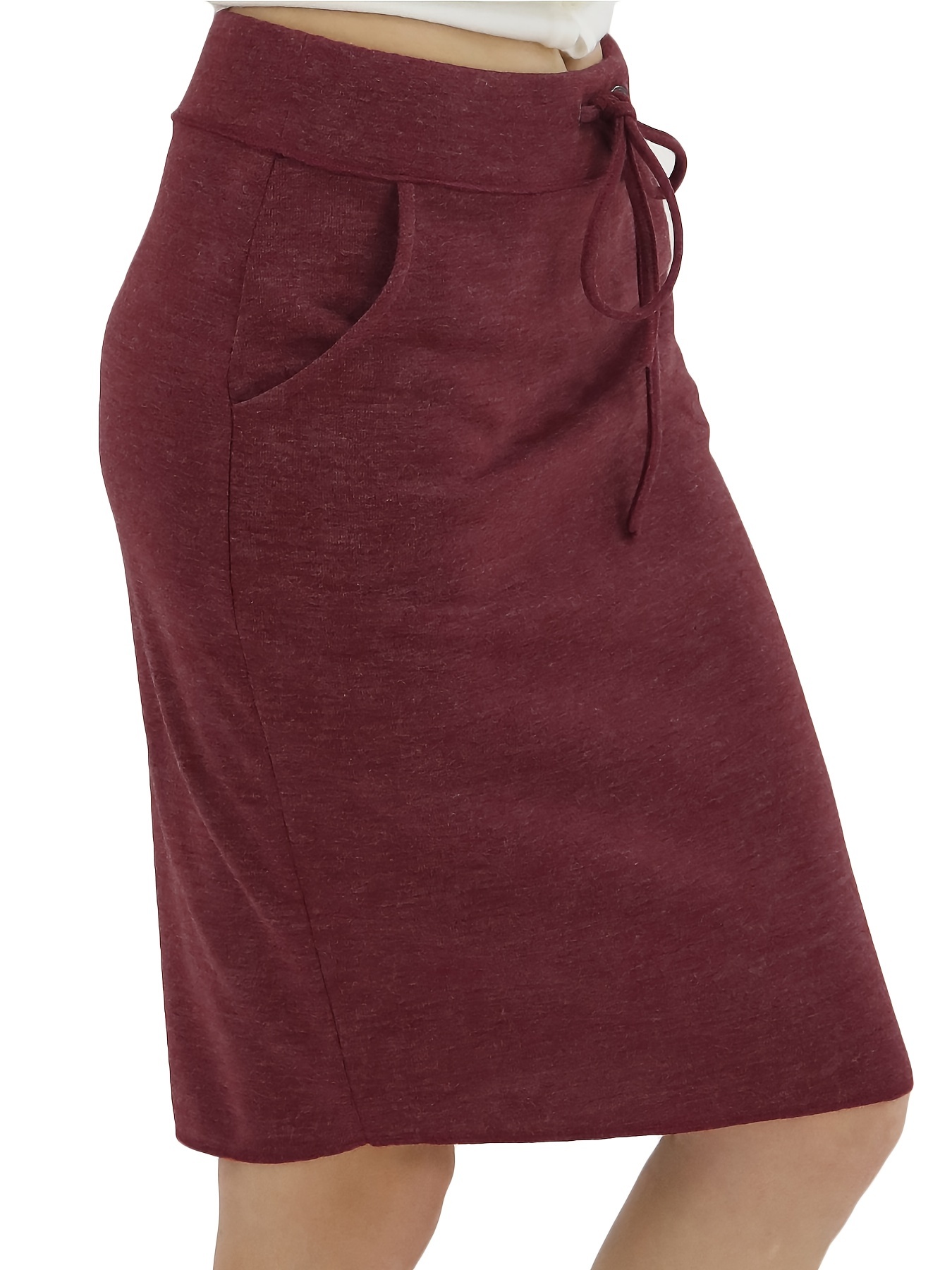 Casual Drawstring Pocket Pencil Skirts Solid High Waist - Temu