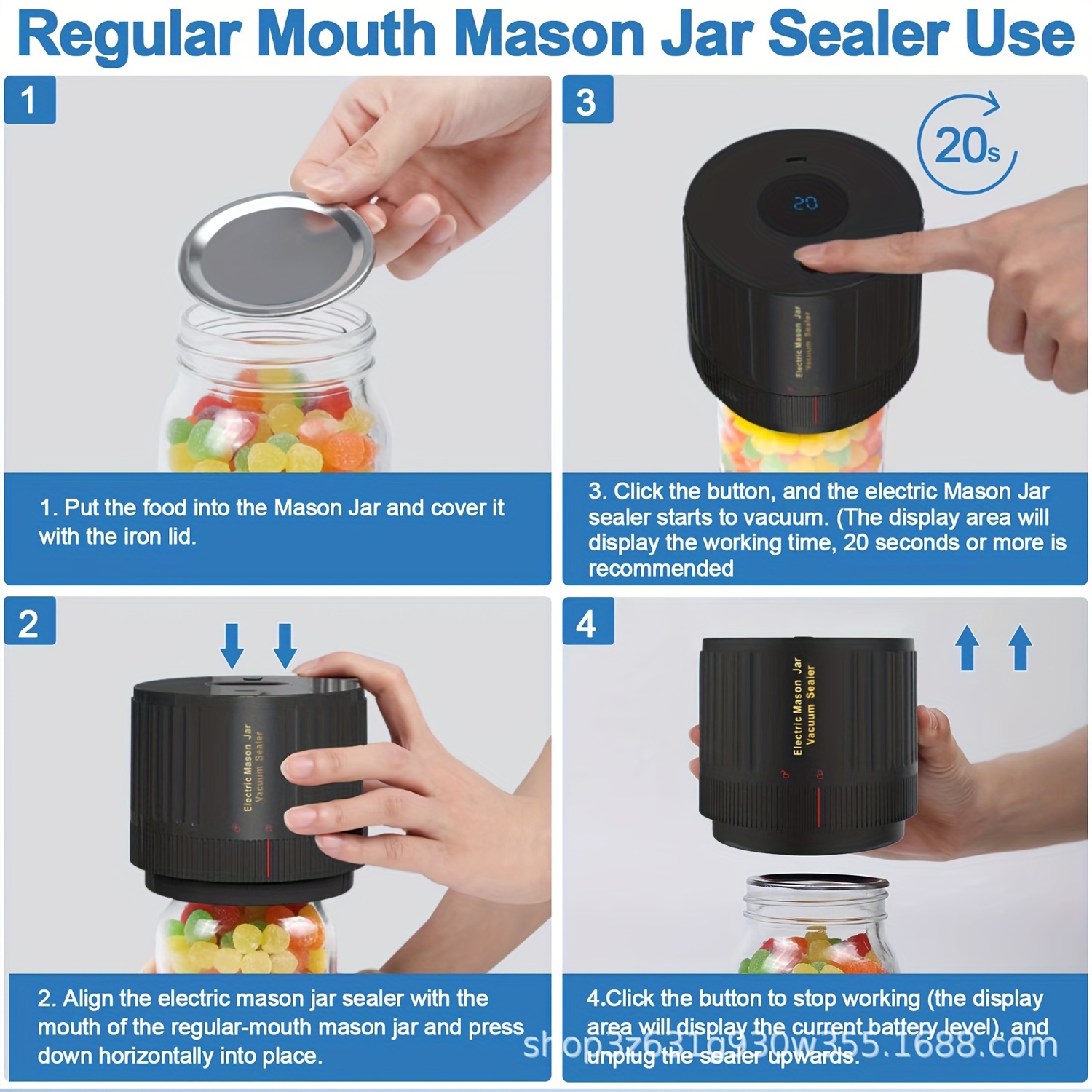True Bright Mason Jar Sealer, 2024 New Electric Mason Jar Vacuum Sealer Kit  for Wide Mouth and Regular Mouth Mason Jars, Truebright Mason Jar Vacuum