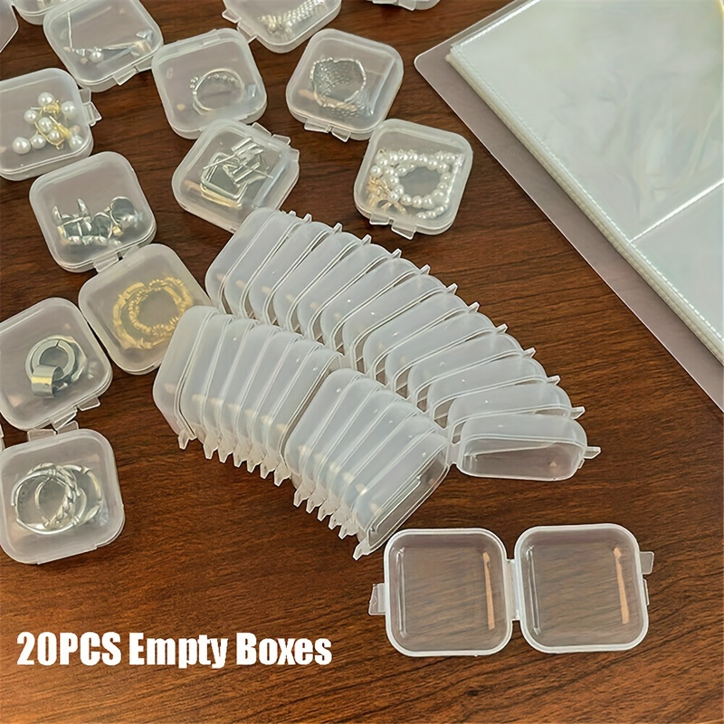 SKUPSY 20 Pcs Mini Clear Plastic Box Square Jewelry Earplug Pill Storage Box Case Container with Lid for Storage of Small Items, Crafts, Jewelry