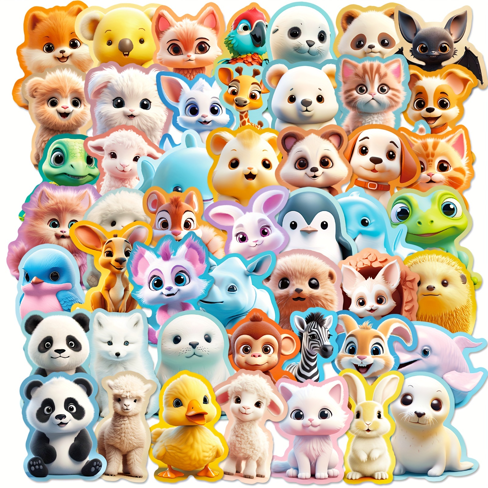 50pcs Animal & Cute Stickers Suitable For Journals, Planners, Laptop, Phone, Scrapbooking - Glossy Paper With Cute,, Chicken,,, Horse, Sheep,,, Emu Designs (no Residue)