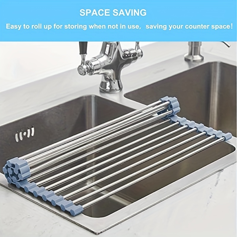 Roll Up Dish Drying Rack Over The Sink Drying Rack for Kitchen Counter,  Rolling Dish Rack Over Sink Mat, Foldable Dish Drainer Stainless Steel Sink  Rack Kitchen Organization Gadgets