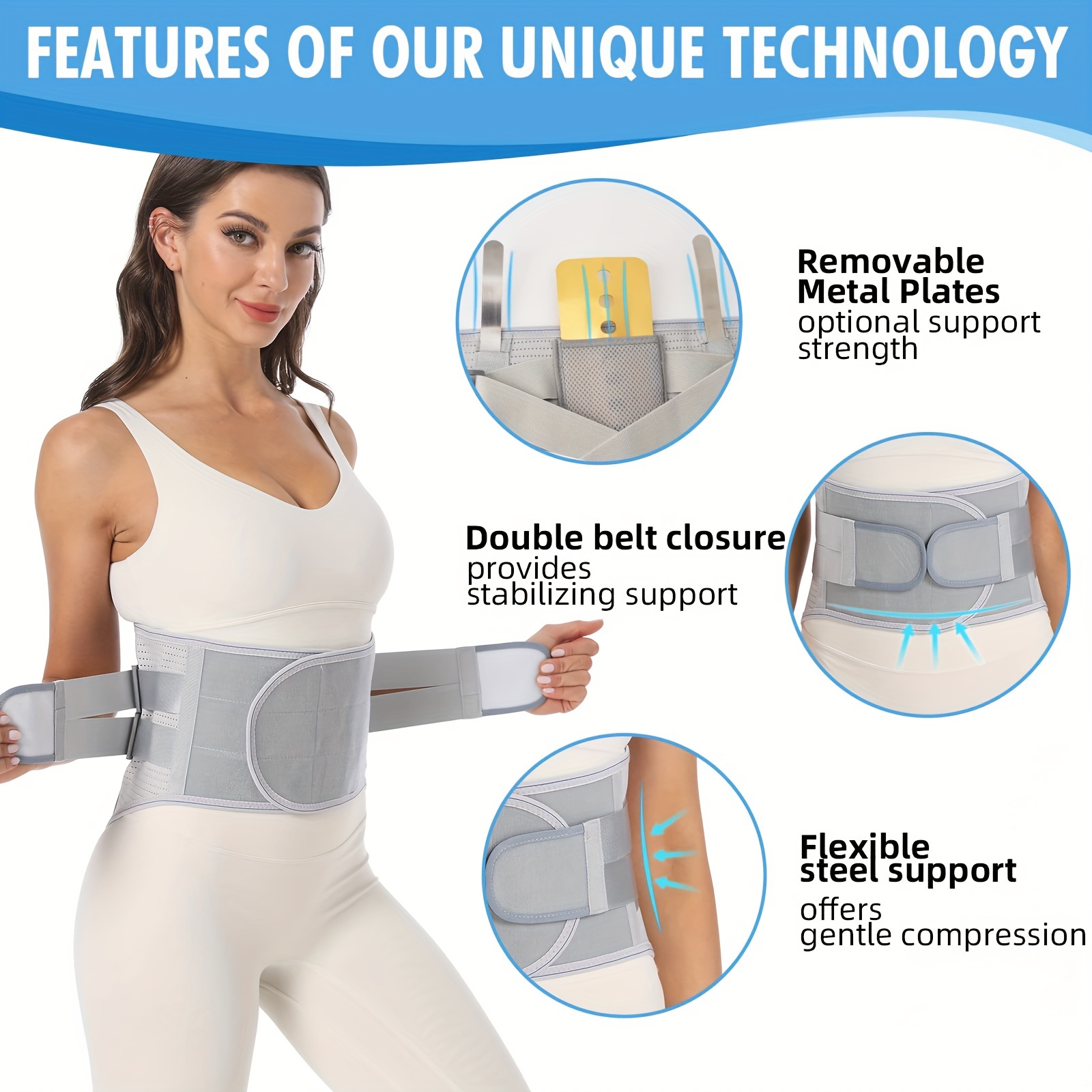 Lower Back Brace Lumbar Support Belt Removable Metal Plates Sciatica Pain  Relief