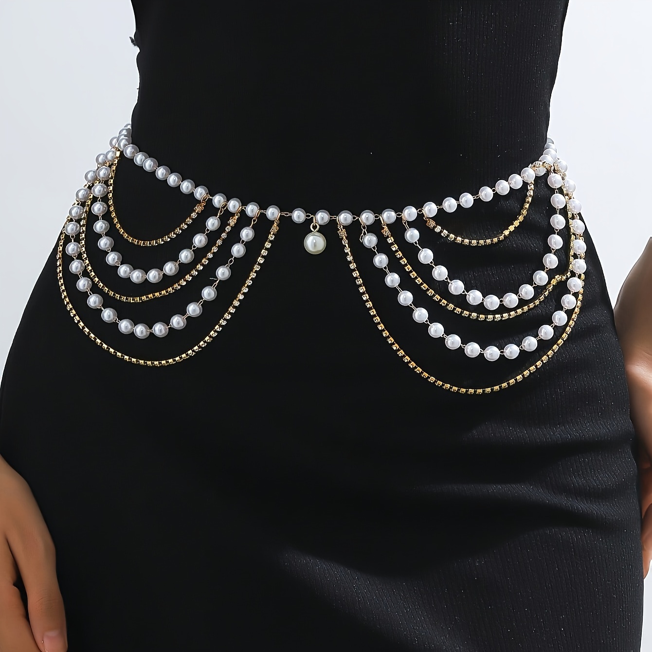 Layered Jewelry Shoulder Body Chain Belt Pearl Beaded Tassel