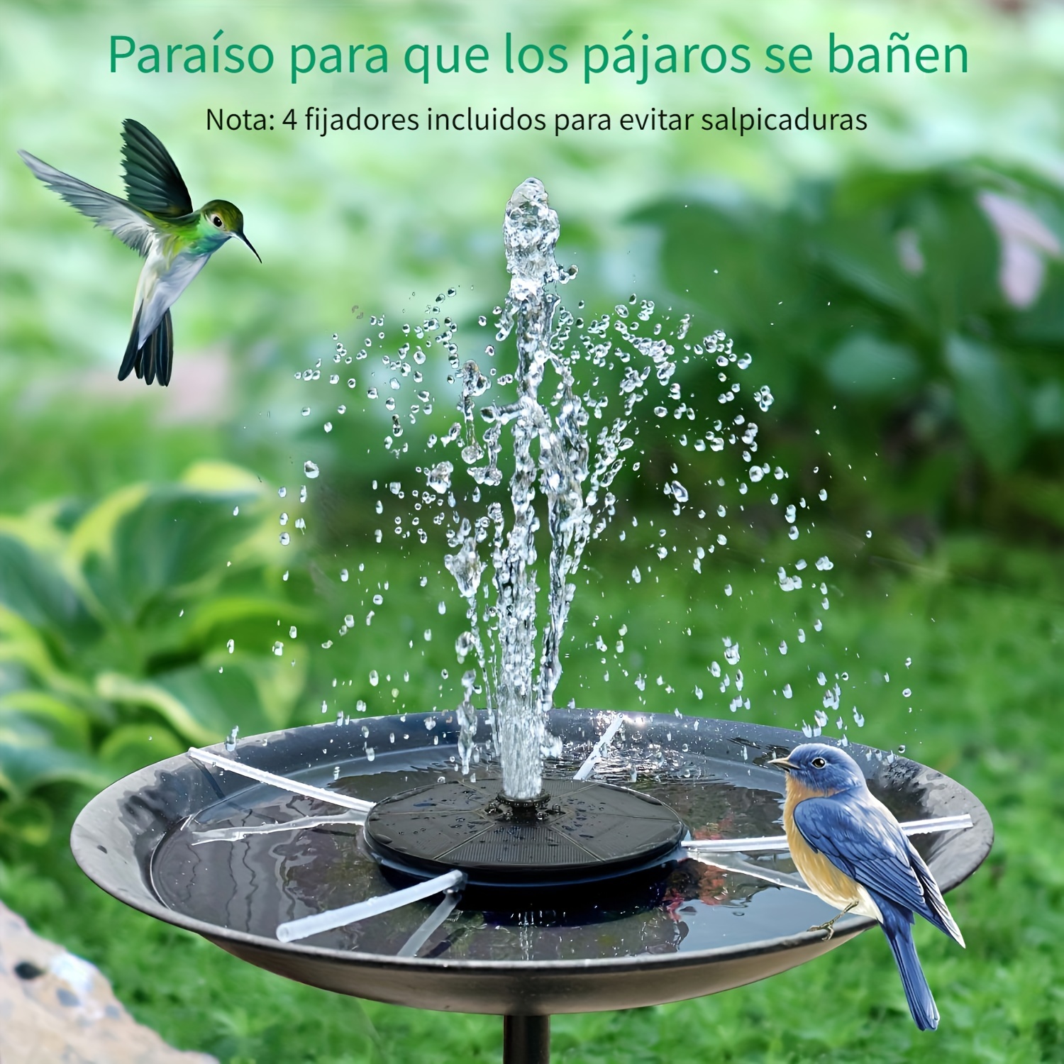 Fuente solar con luces para noche, fuentes solares LED de baño para pájaros  para exteriores, pequeña fuente de agua de energía solar con 6 boquillas –  Yaxa Colombia