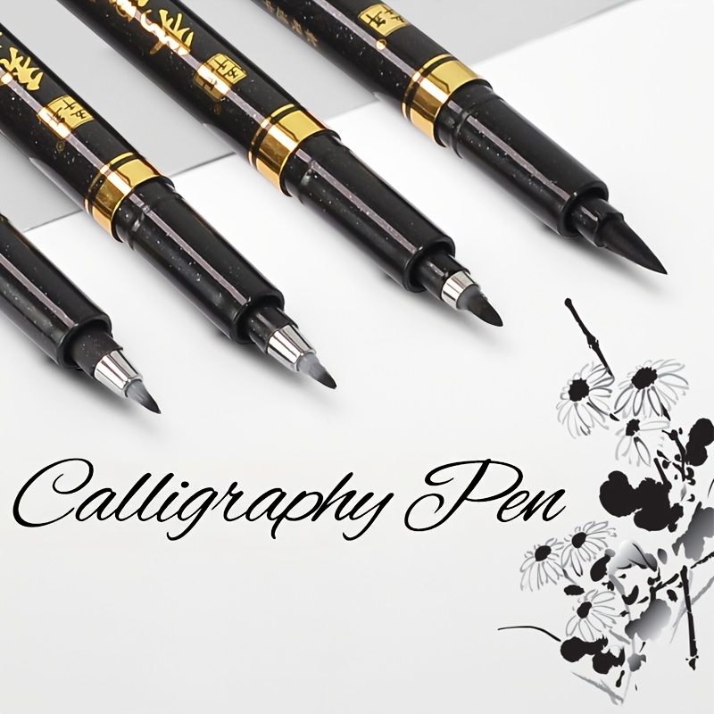 6pcs Calligraphy Pens set for Beginners,Hand Lettering Pen,4 Size  Refillable Brush&Fine Tip Black Markers