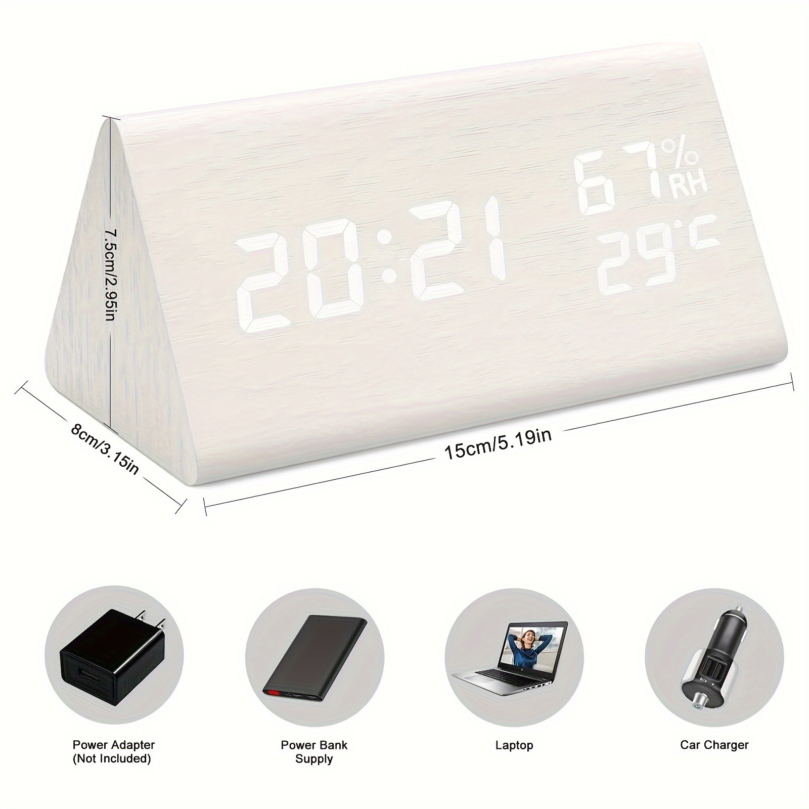 Reloj Digital 8cm Estilo Madera Alarma Despertador Fecha