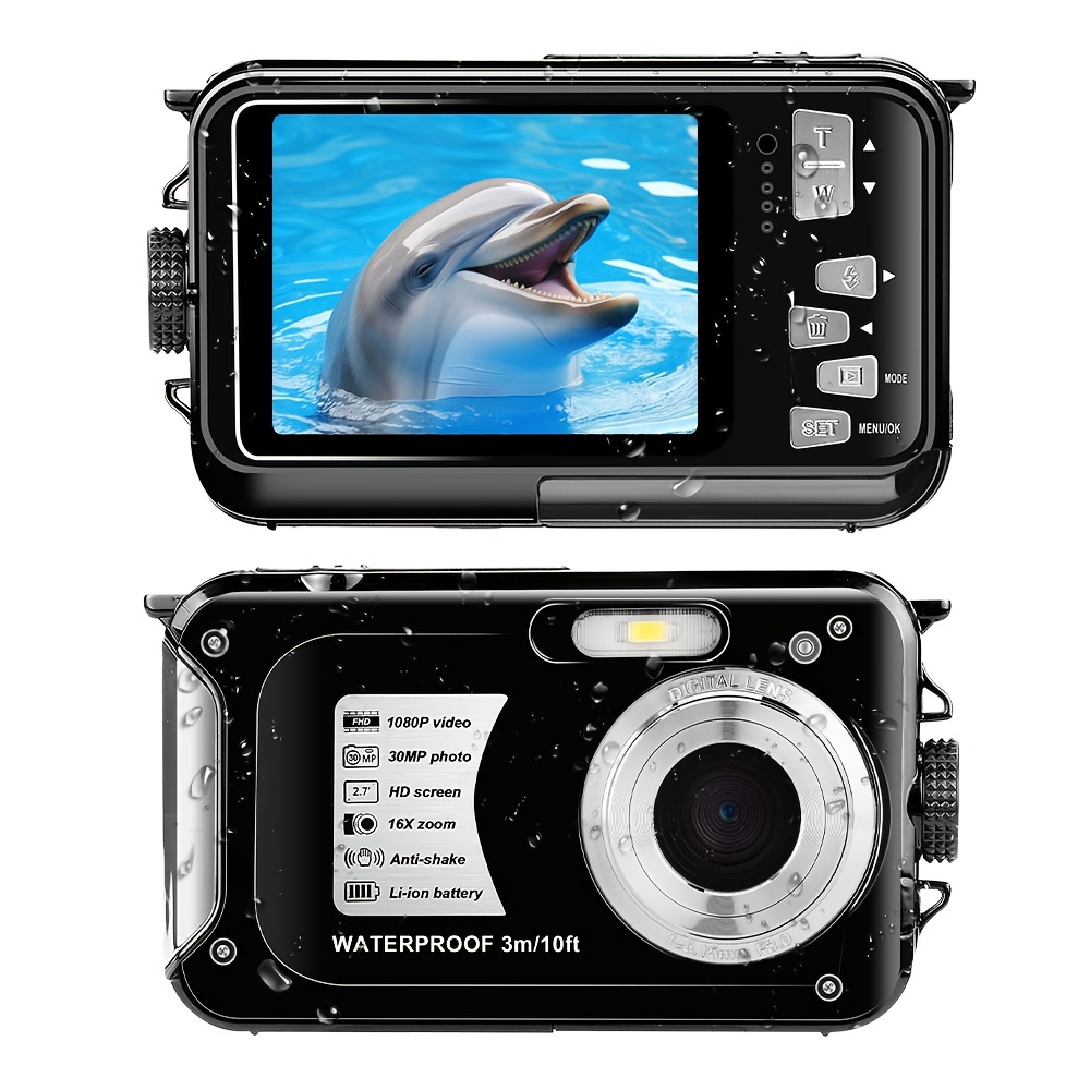 Caméra étanche Caméra sous-marine Full Hd 1080p 30 Mp Enregistreur vidéo  16x Zoom numérique 10 Ft Appareil photo numérique étanche pour la plongée  en apnée