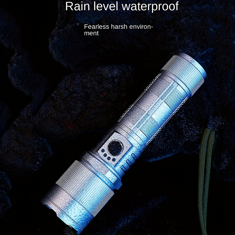 1pc High Power Super Bright Rechargeable Flashlight, 2000 Lumens White  Laser Wick, Silver Zoom Tactical Flashlight With Power Bank Function, 26650  Lar