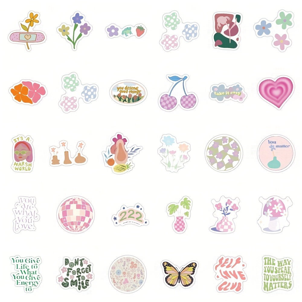 50PCS Cute Danish Pastel Stickers Preppy Stickers Aesthetics Pastel  Stickers Vinyl Waterproof Stickers For Water  Bottle,Computer,Laptop,Phone,Luggage,Notebook