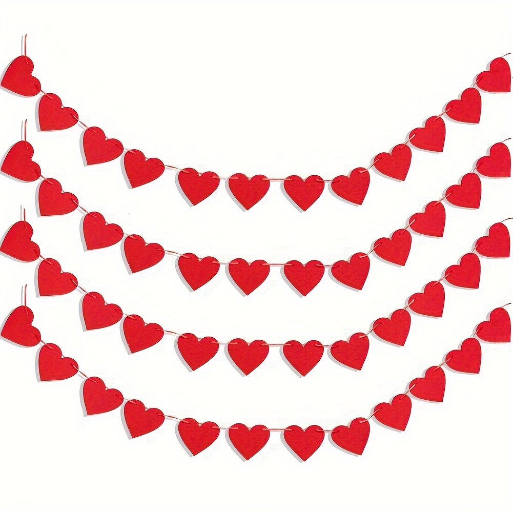 Felt Heart Valentines Garland For Valentines Day Decor Red - Temu