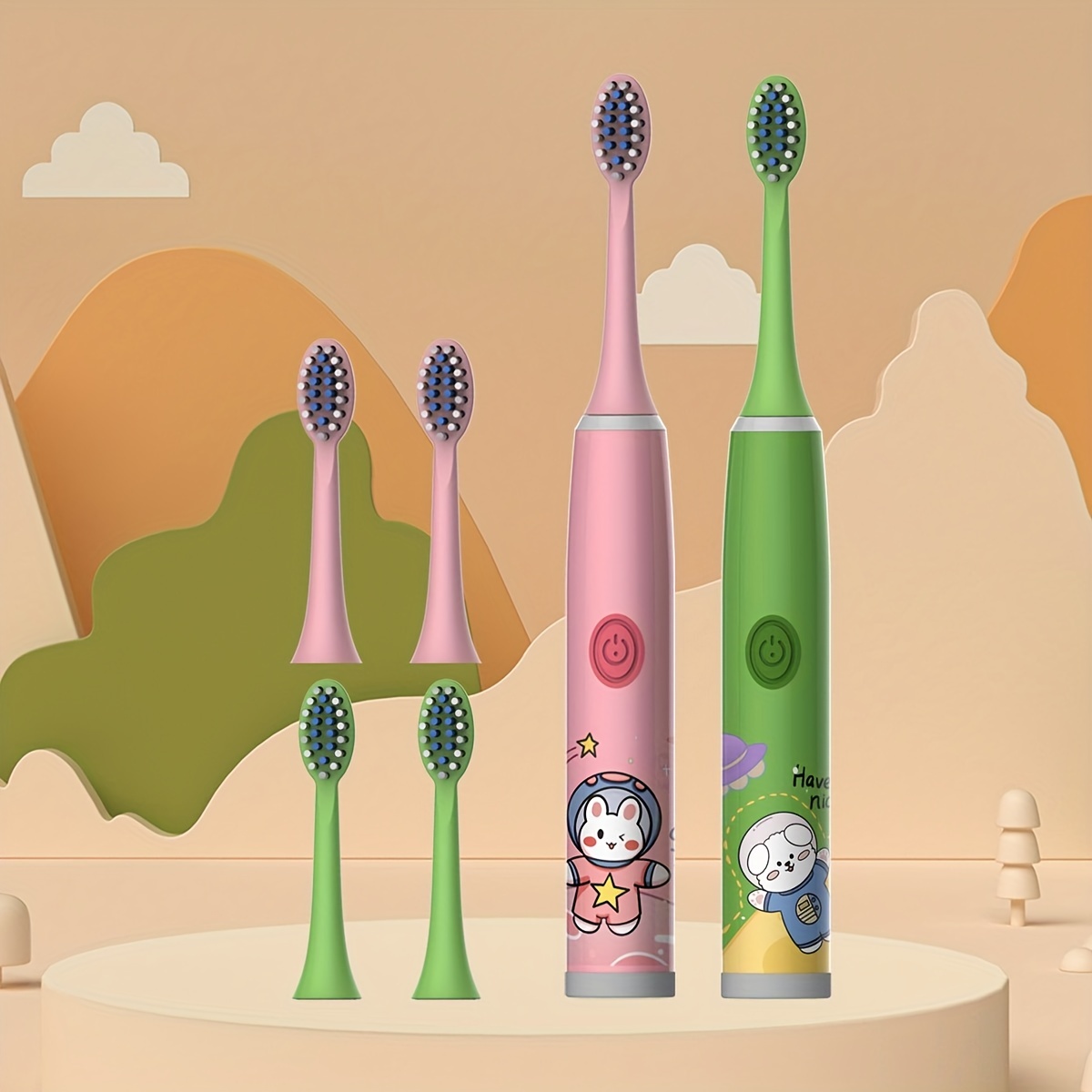 Kids Electric Toothbrush 【2 Pack Rabbit+Dog】 Model W8 (Configuration 6 Brush Heads) Men Women Universal 3-15 Years Old Kids Use Soft Bristles Electric Toothbrush Not Hurt Gums IPX7 Waterproof Whitening Teeth Electric Toothbrush (Battery Not Included)