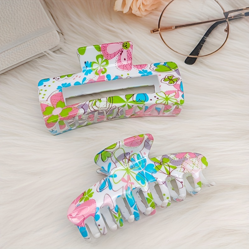 Rose Flower Pattern Hair Claw Ponytail Holder Hair Accessory