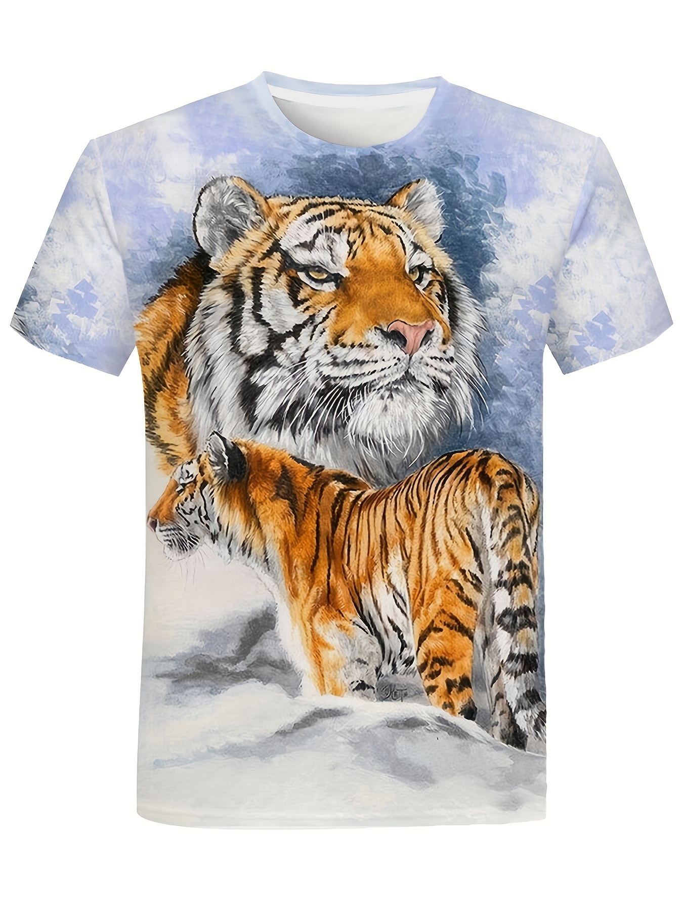 Temu 3D Tiger Print, Men's Graphic Design Crew Neck Novel T-Shirt, Casual Comfy Tees Tshirts for Summer, Men's Clothing Tops for Daily Vacation Resorts