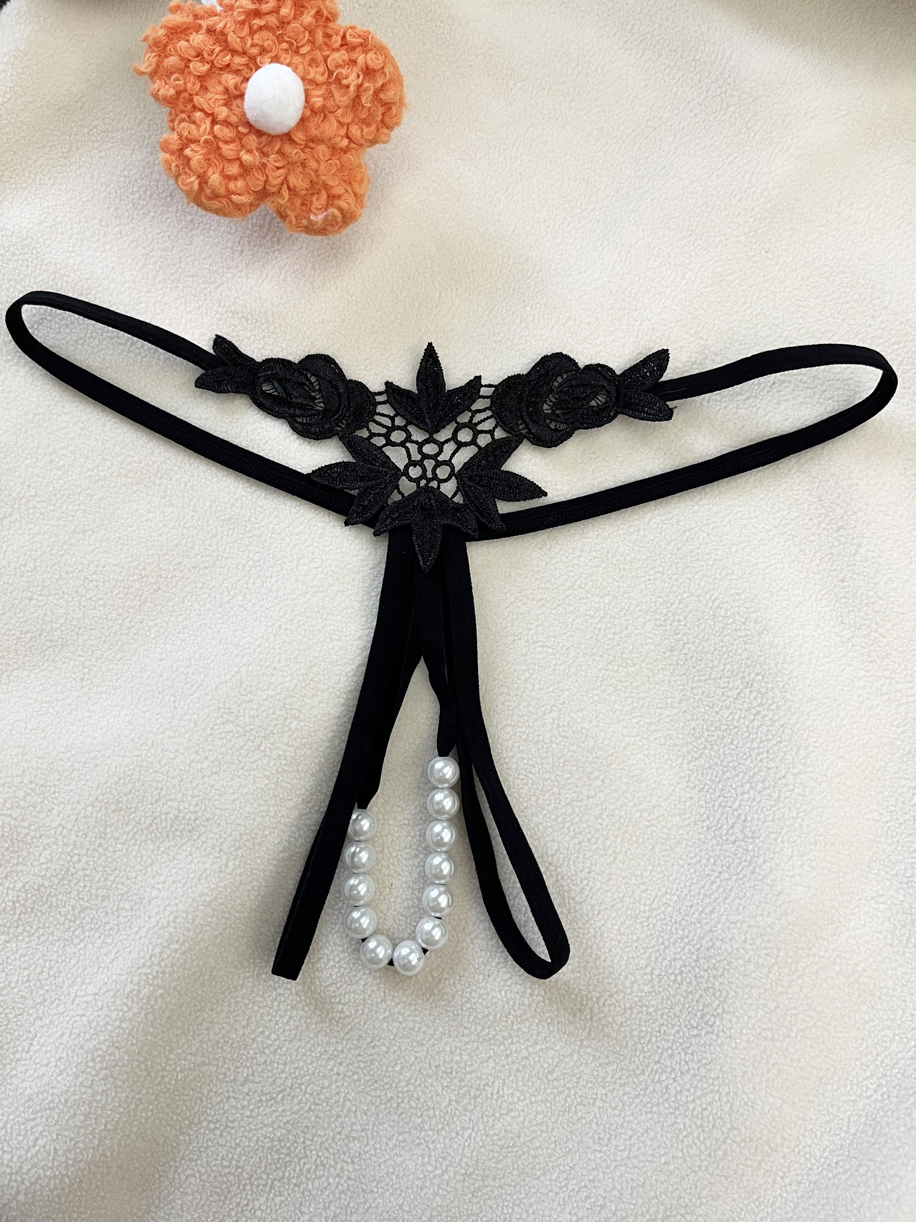 Butterfly Embroidery Thongs Hollow Faux Pearl Open Crotch - Temu