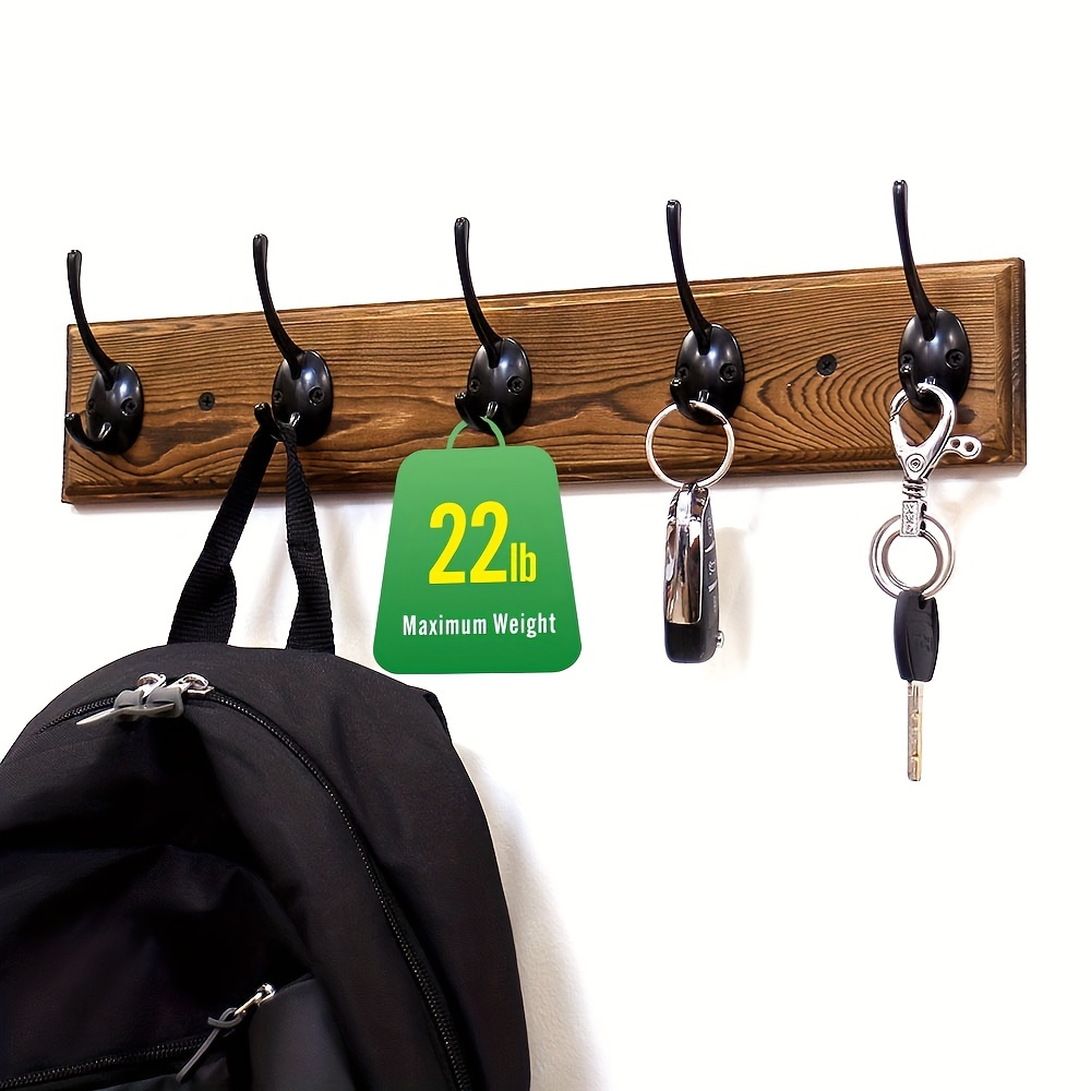 

1pc Rustic Pine Wood Plank Wall Coat Rack With 5 Metal Hooks - Perfect For Hanging Backpacks, Jackets, Coats, Hats, And Keys