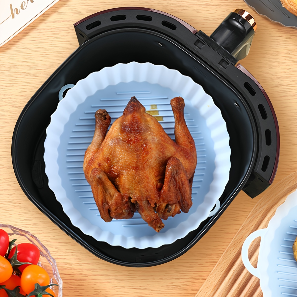  Air Fryer Silicone Baking Tray, Silicone Air Fryer Liner,  Reusable Non-Stick Air Fryer Basket Silicone, for Oven, Air Fryer  Accessories, Microwave Cake Baking Pans etc,Blue: Home & Kitchen