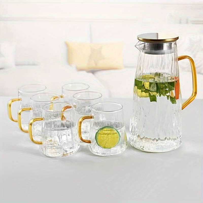 2 jarras de vidrio con tapa, jarra de agua fría caliente, jarra de agua de  cabecera con asa, jarra de vidrio de borosilicato resistente al calor para
