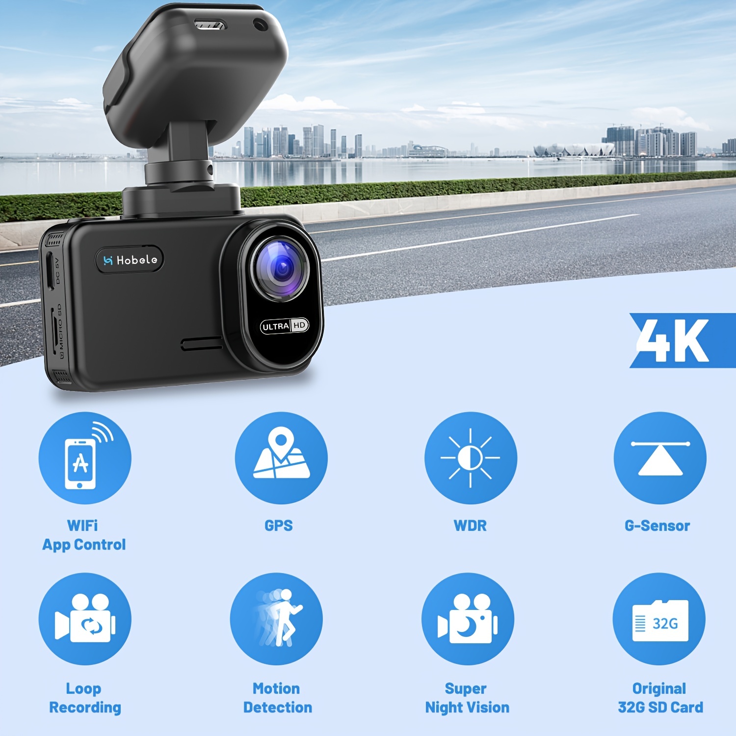 Dash Cam, WiFi FHD 2K 30fps Dash Camera for Cars, Mini Car Camera with 32GB  SD Card, Front Dashcams for Cars with Night Vision, G-Sensor, 170° Wide