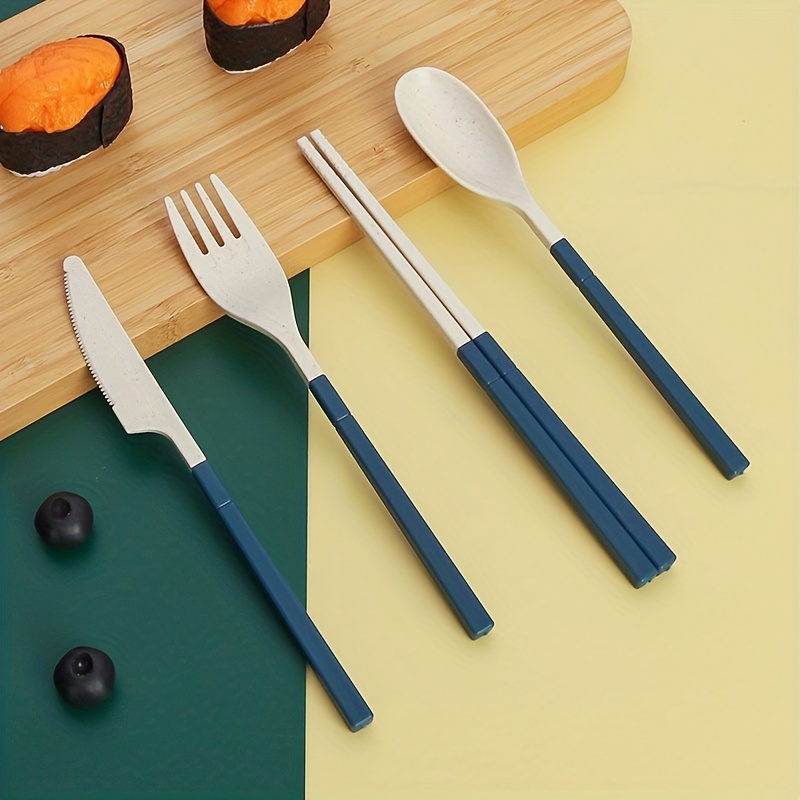 4pcs/Set Dinnerware Sets Creative With Case Plastic Knife Fork Spoon  Chopsticks Sets Travel Cutlery for