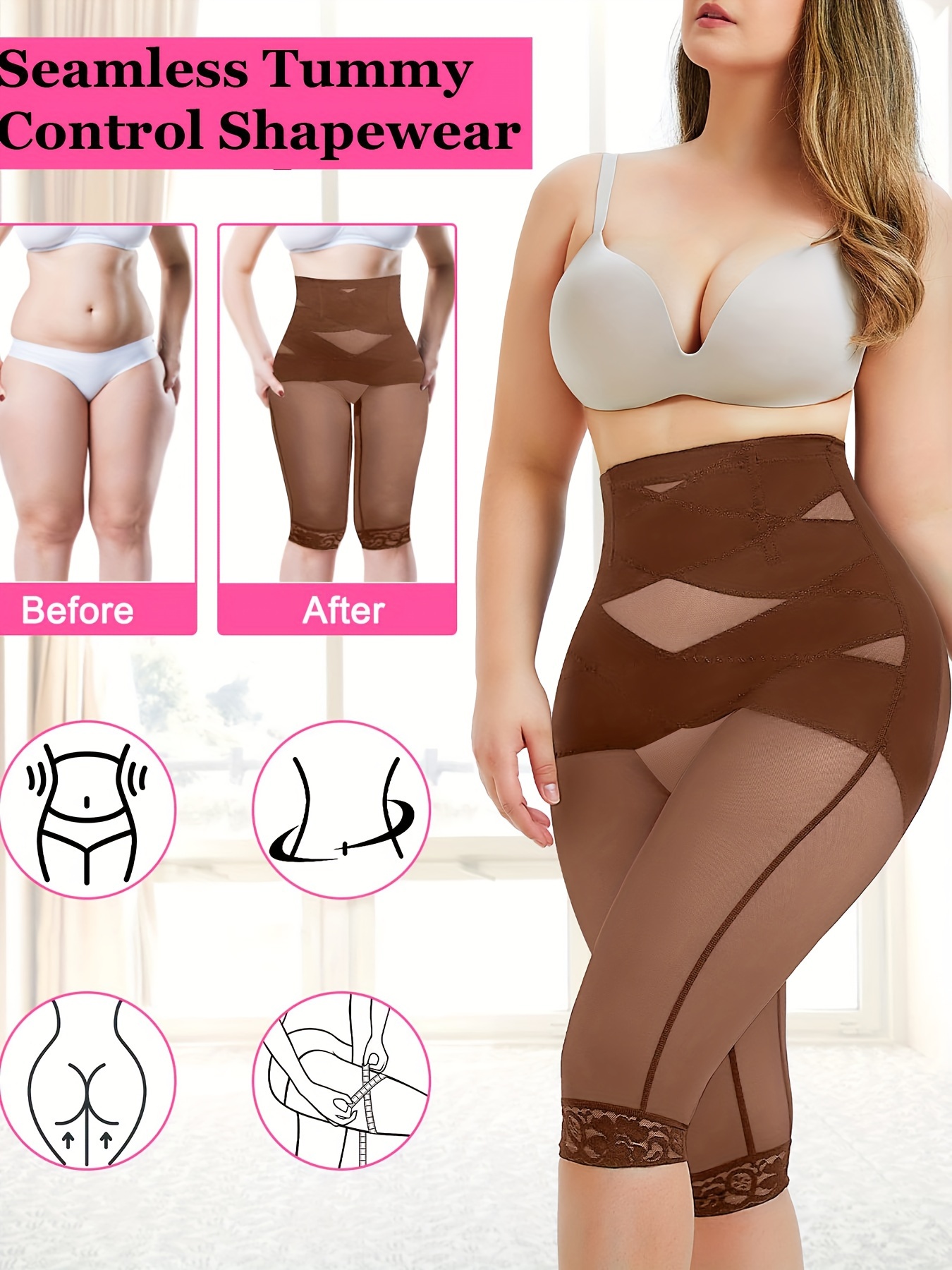 Lace Trim Shaping Shorts Tummy Control Compression Slimming - Temu