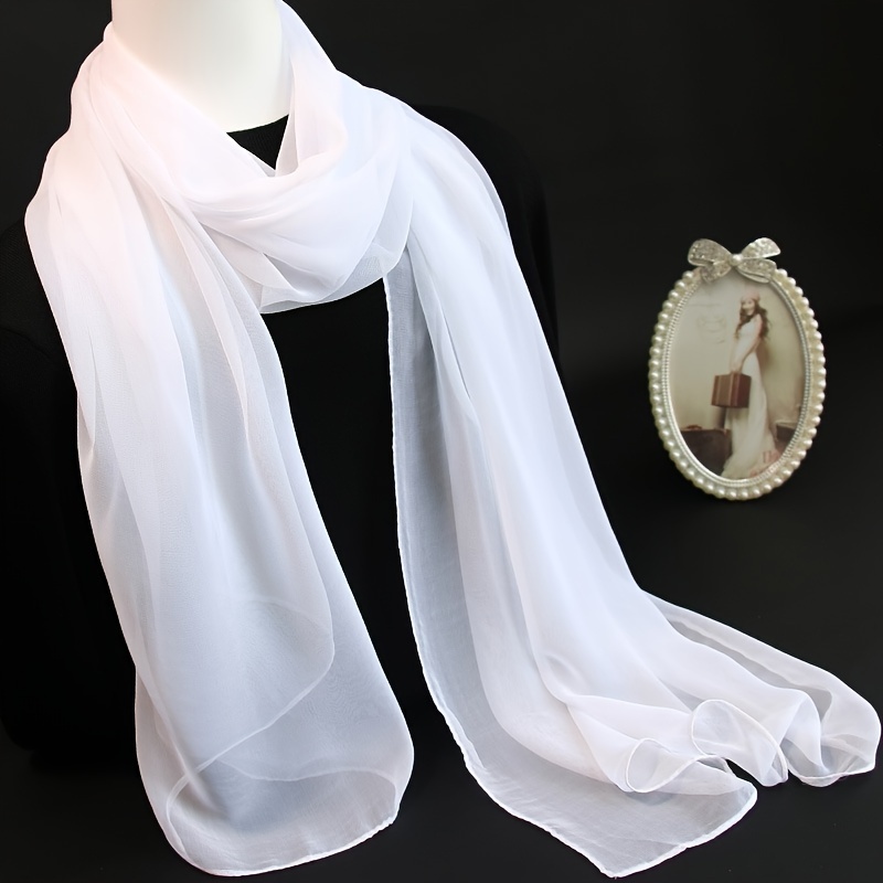 TEMU Lightweight Solid Color Silky Scarf Elegant Thin Chiffon Shawl Women' Sunscreen Travel Beach Towel