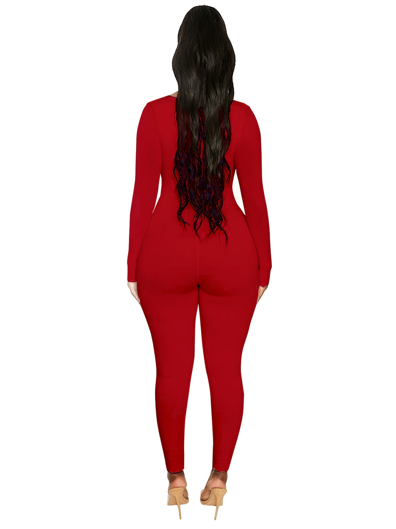 Women Summer Sexy Sleeveless Fashion Prints Waist Skimming Jumpsuit Long  Sleeves Body Suit Tops for Women (Red, M)