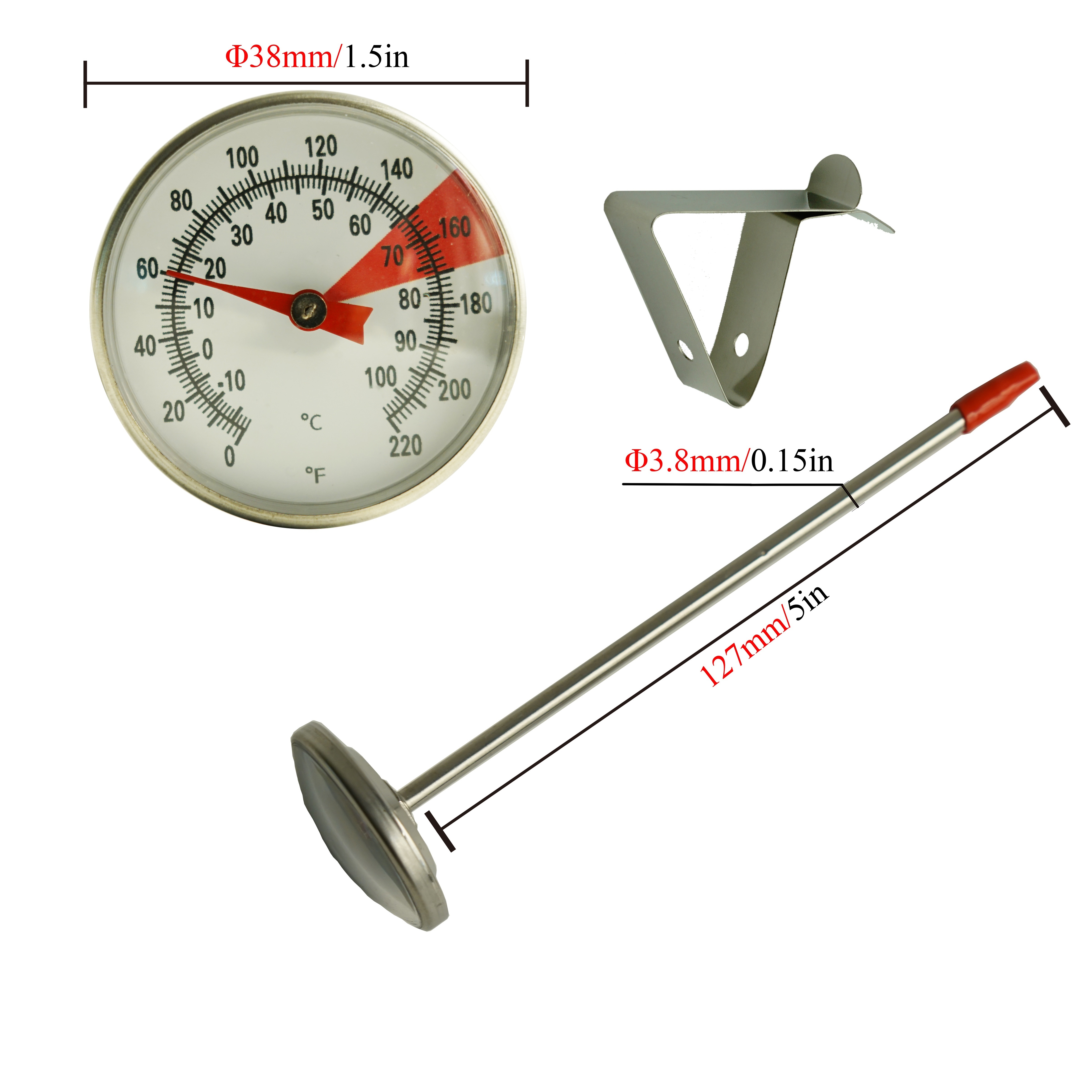 Stainless Steel Thermometer,Kitchen Probe Food Tea Thermometer,Water Meat  Temperature Tester,Milk Coffee Foam Thermometer,BBQ Temperature Tester 