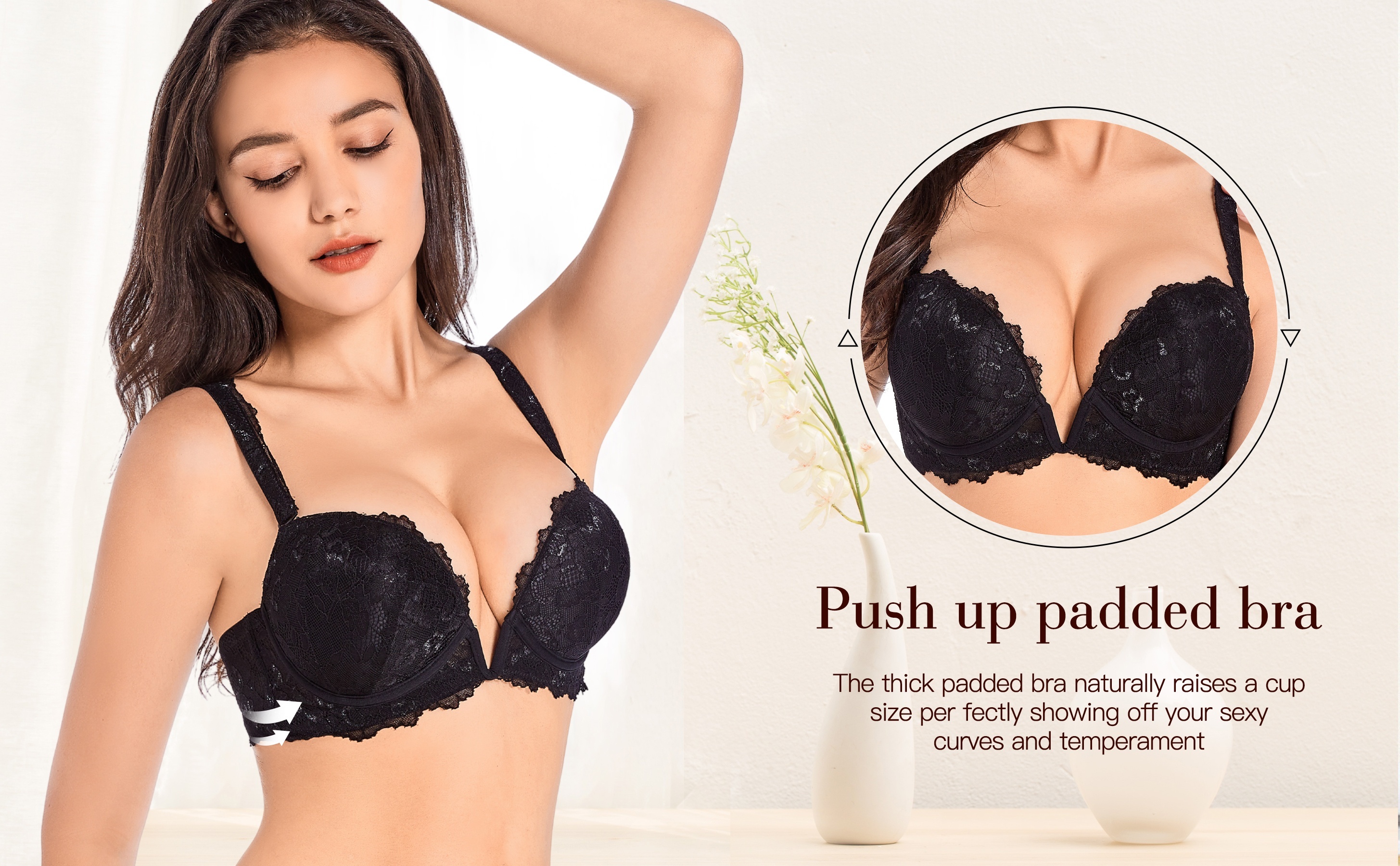 Floral Lace Deep V Neck Crop Top With Push Up Bra And Unpadded Halter  Womens Lace Bra Top Camisole Underwear From Lizhirou, $20.45