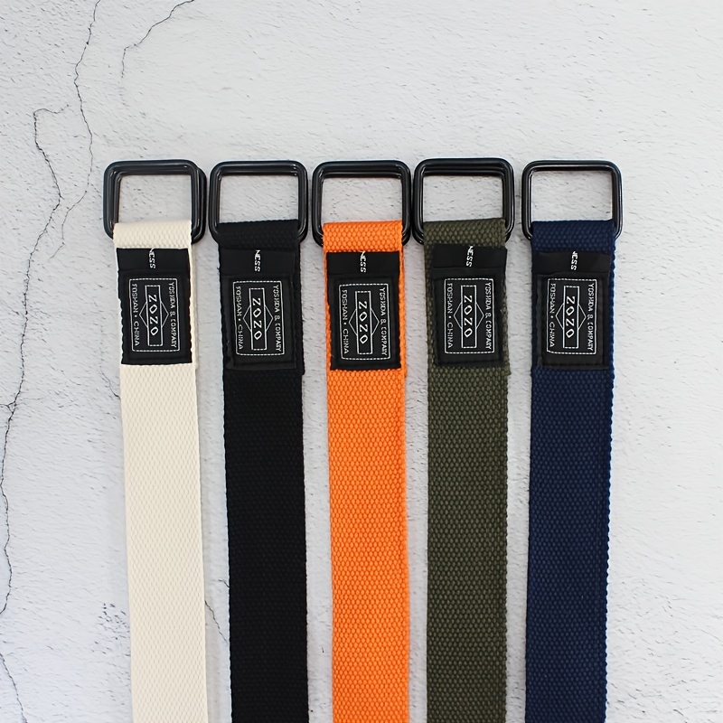 Solid Canvas Belt With Double Square Buckle