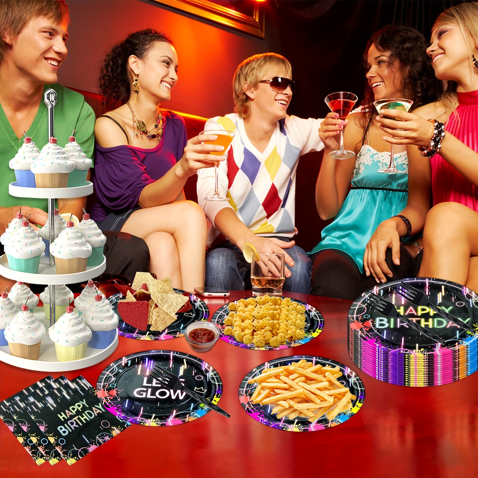 Let's Glow Party Supplies Neon Tableware Paper Plate Cup Napkin