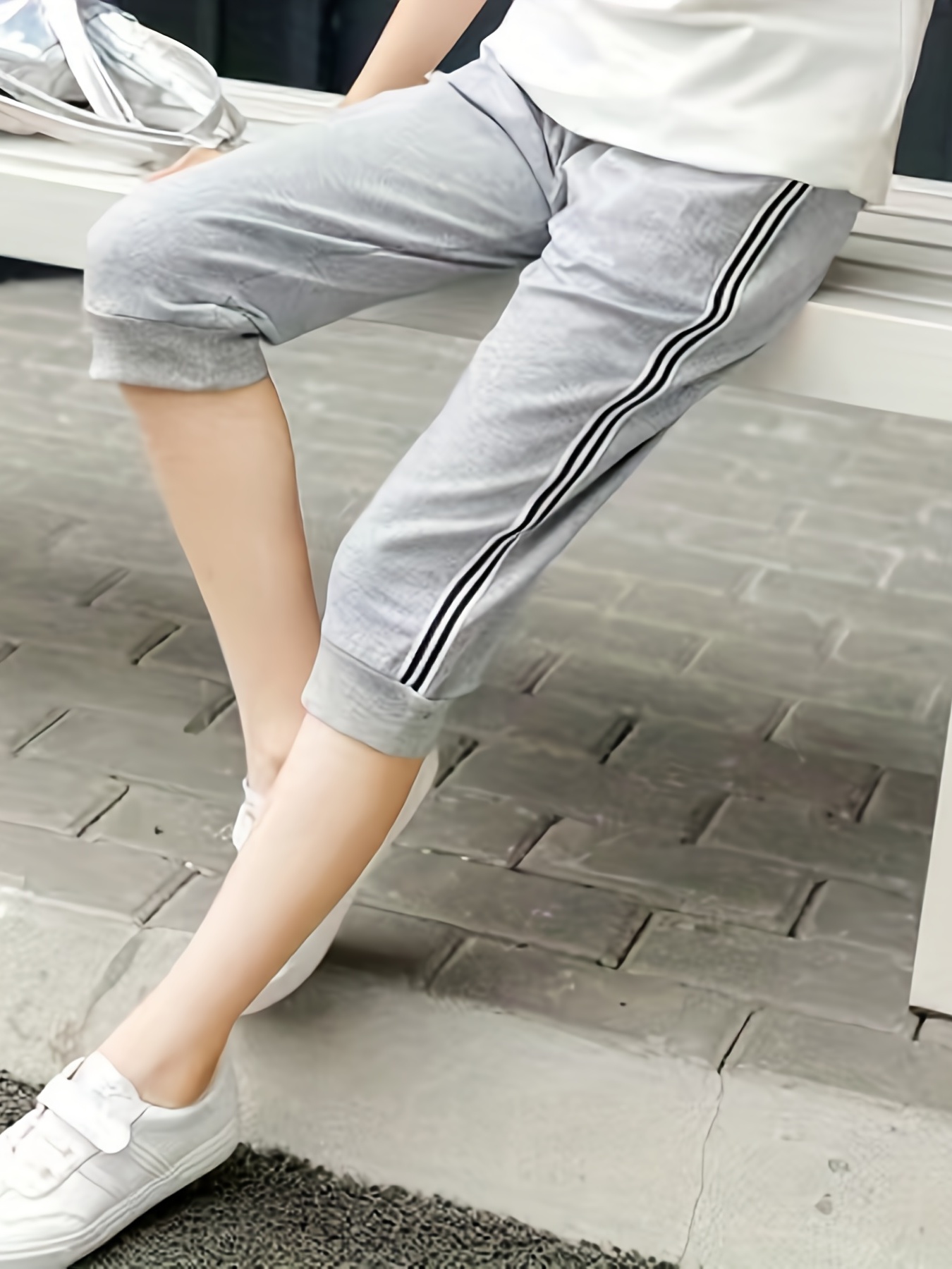 Girls Striped Taping Capris for Summer