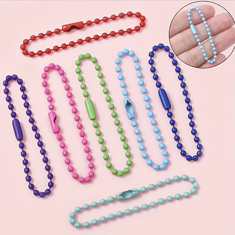 100pcs Colored Ball Bead Keychain Metal Hanging Chains Metal Chain Necklace  Bulk with Connectors for Hanging Ornament Jewelry