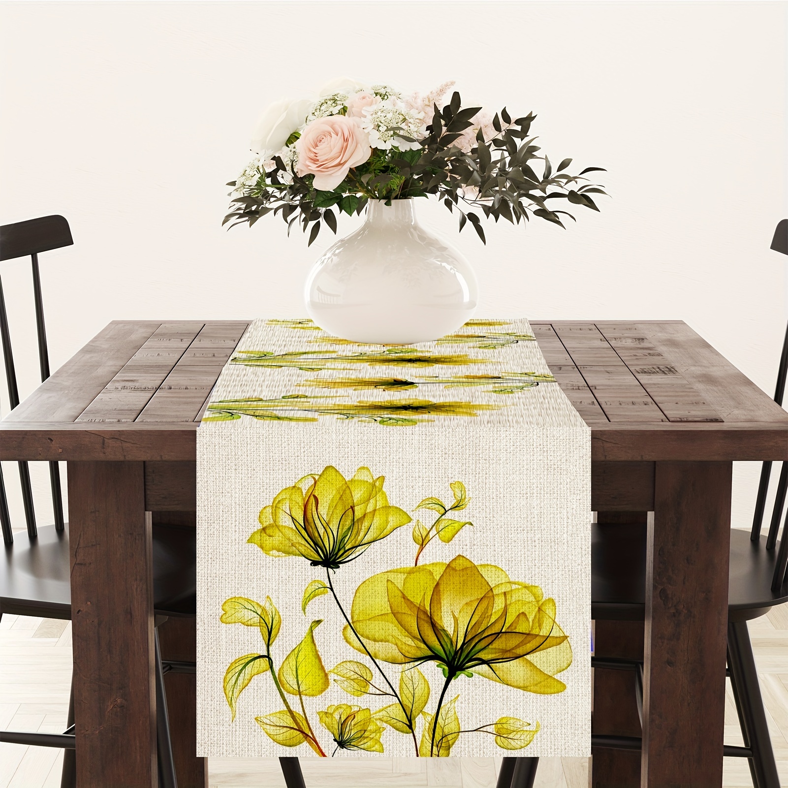 1pc Tulip Linen Table Runner Rustic Farmhouse Style Table Runner