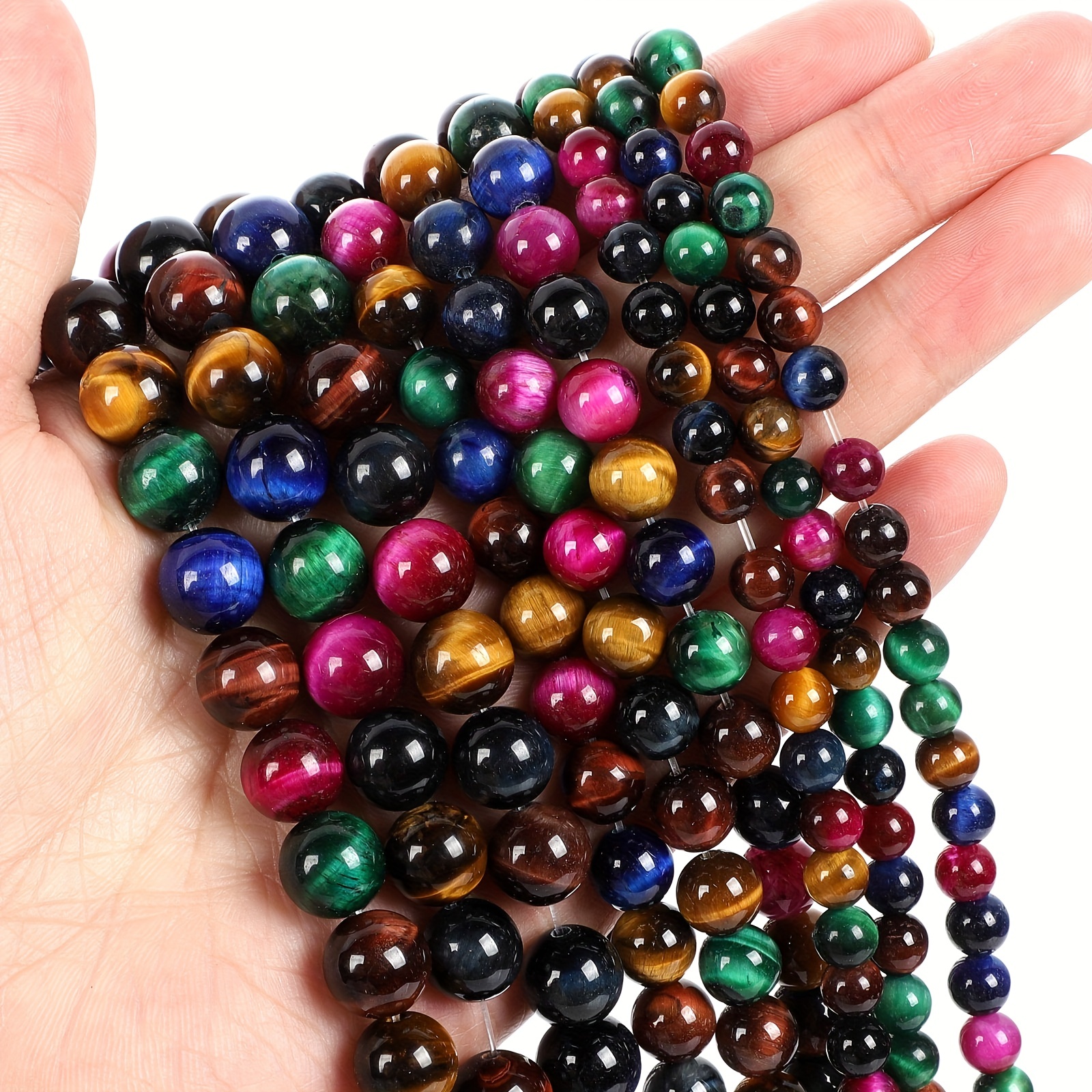 

4/6/8/10/12mm Colorful Tiger Eye Natural Stone Charms Round Loose Beads Fashion For Diy Necklace Bracelet Strand Jewelry Making Findings
