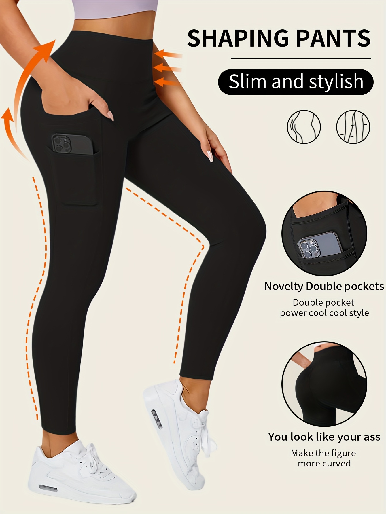 Women's Activewear: Black Drawstring High Waist Yoga Leggings with Butt  Lifting Pockets - Slim Your Figure Instantly!