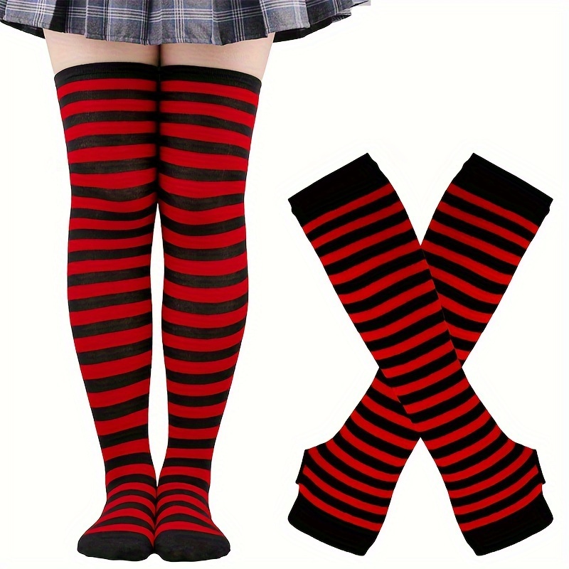 Black and Red Striped Womens Nylon Tights