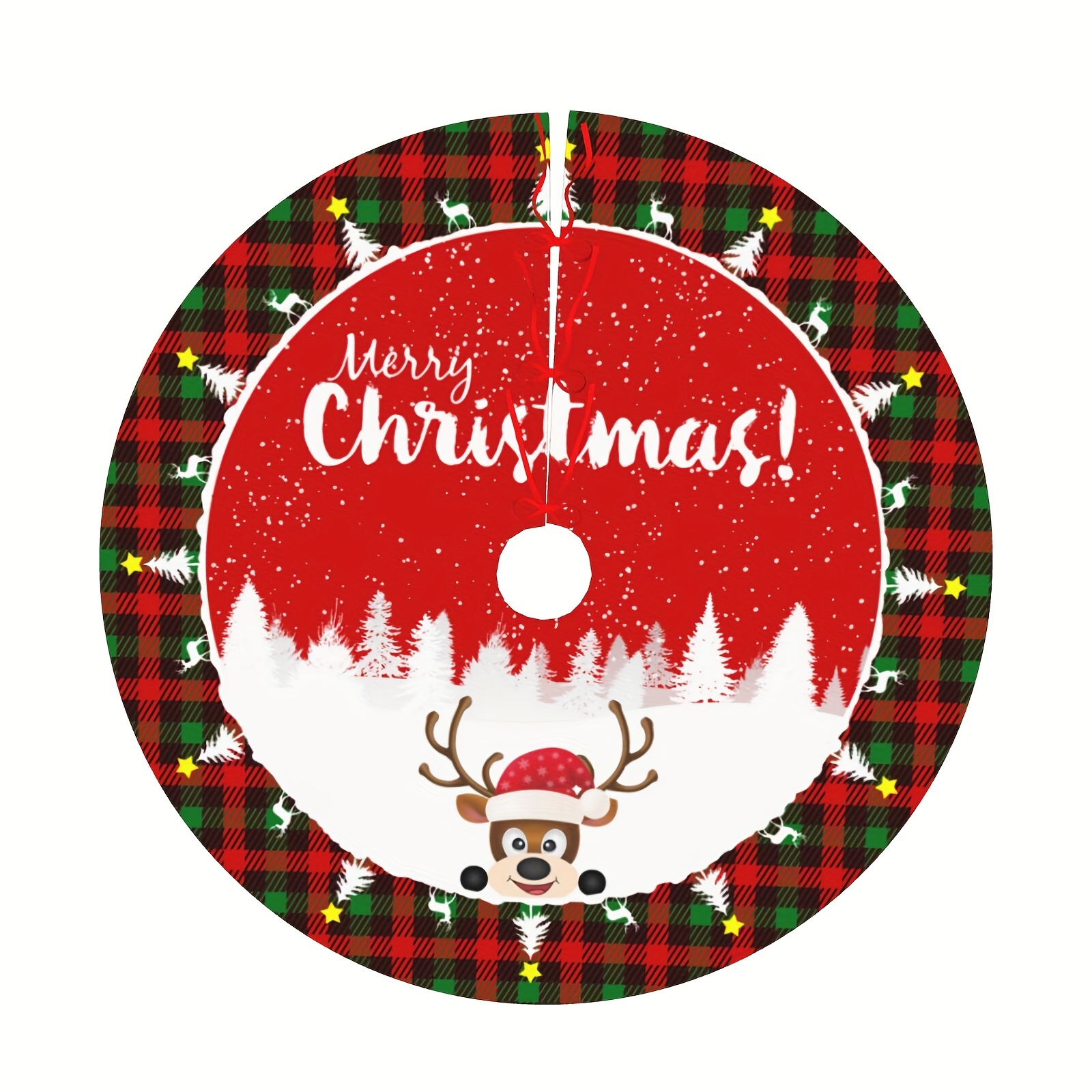 Christmas Red And Black Plaid Snowflake Elk Sleigh Print - Temu