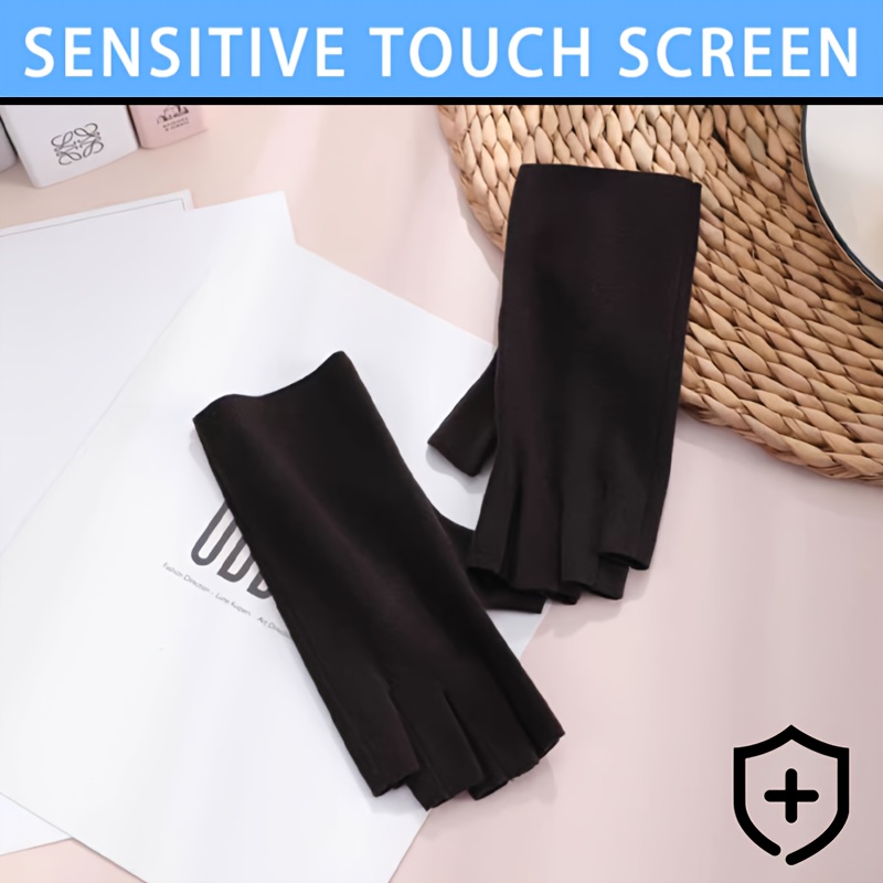 Letter Black Half Finger Gloves Stylish Simple Soft Warm Wrist Cover Autumn  Winter Coldproof Writing Gloves - Temu Philippines