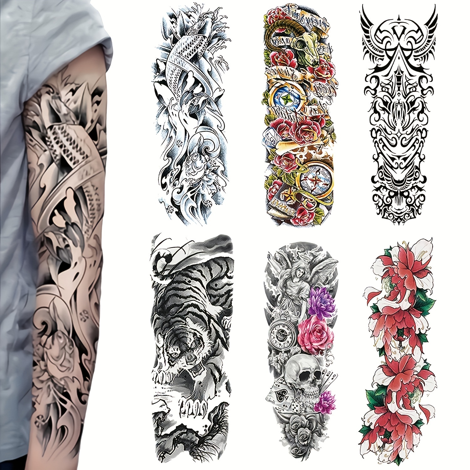 6 Hojas / Set Tatuajes Temporales Impermeables Diseños - Temu